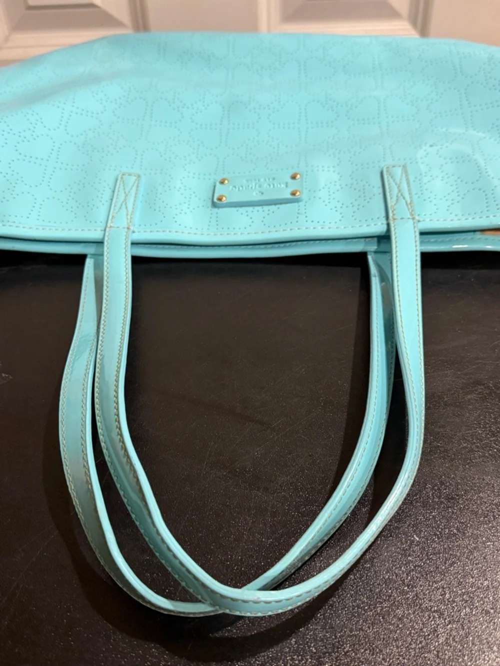 kate spade Turquoise Patent Perforated Tote